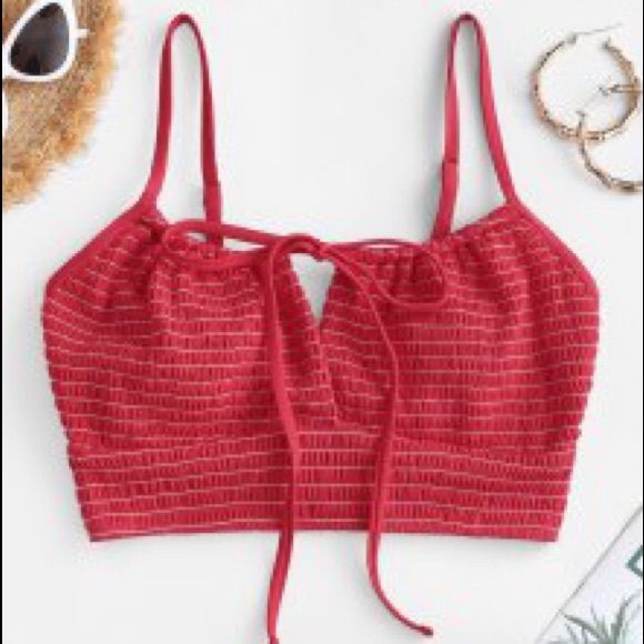 Zaful Other - ZAFUL Tie Keyhole Smocked Bikini Top Size M NWT